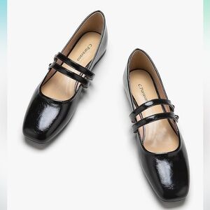 NWT C.Paravano Women's Black Slip On Closed Toe Mary Jane Flats  7.5
